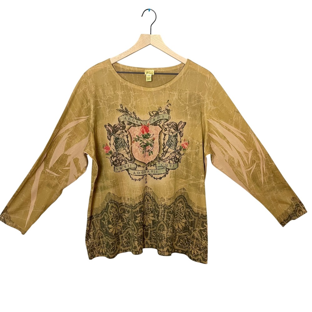 Venezia Angel Teams Shirt Long Sleeve Women Plus Size 22/24 Cherub Print Retro